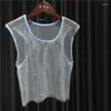 Damen Tanks Sommer Europäische und amerikanische Mode Flash Diamond Short Net Shirt Weste für Frauen Bling Hollow Top Trendy