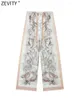 Women's Pants Zevity 2024 Kvinnor Vintage Court Totem Print Side Patchwork Straight Female Chic Elastic midjefickor Långa byxor P4187