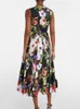 100% Cotton Flower Printing Dress Summer Women O-Neck Sleeveless Waist-closing Party Holiday Expansion Vestidos