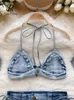 Soutien-gorge Ensembles Singreiny Femme Denim Sensuelle Sous-vêtements Costumes Halter Court Soutien-gorge À Lacets String Mode Sexy Bikini Érotique Porno Lingerie