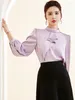 Женские блузки, корейская элегантная рубашка с высоким воротником из ацетата атласа, офисная женственная и универсальная синтетическая шелковая блузка с верхом, большие размеры