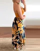 Work Dresses 2024 Summer Fashion Casual Half-body Skirt Two-piece Set Sexy V-neck Halter Top Tropical Plant Print