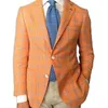 Mens Suit Coat Casual Fashion Orange Plaid Print Polo Collar Suit Coat Long Sleeve Double Button Casual Daily Wear Coat 240129
