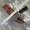 A2028 High End Damascus Straight Knife 9Cr18Mov Straight Point Blade Ebony Handle Fixed Blade Knives With Leather Mantel