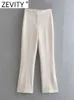 Zevity Women Fashion Solid Color Hem Split Straight Pants Kvinnlig chic dragkedja Fly Business Long Trousers Pantalones Mujer P1750 240119