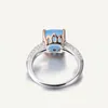 Cluster Rings Gem's Beauty Natural Aqua-Blue Quartz Ring Real 925 Sterling Silver Cocktail Hand inlaid Fine Smycken för kvinna