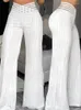 Calças femininas 2024 moda perna larga calça branca escritório elegante pura malha remendo calças casuais cintura alta flared preto roupas femininas