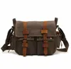 Mens Vintage Canvas Leather Satchel School Army Shoulder Laptop Messenger Bag 240130