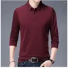 Polos pour hommes Printemps et automne Couleur unie Pull Col Bouton Polo Coupe ample T-shirt à manches longues Mode Cosmétique Tops décontractés