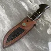 High Quality A2028 High End Damascus Straight Knife 9Cr18Mov Straight Point Blade Ebony Handle Fixed Blade Knives with Leather Sheath