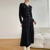 Work Dresses Elegant Knitted Two Piece Skirt Set Women Matching V-neck Cardigan & A-line Long Stylish Fashion Vintage Suit 2024