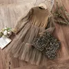 Girl Dresses Cute Baby Kids Party For Girls Clothes Teenagers Gray Princess Christmas Outfits Children Costumes Autumn 8 10 12 Years