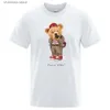 Erkek Tişörtleri Şık Teddy Bear Erkekler İçin Fotoğraf Çek Baskılı T-shirtler Gevşek Büyük Boy Giyim Crewneck Pamuk Kısa Kollu Erkekler 80399 T240202