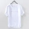 メンズTシャツ2024夏のシンプルな純粋なリネンシャツ薄い固体通気性スリムな衣料品ストリートウェアC3316
