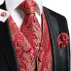 Men's Vests Hi-Tie Jacquard Silk Mens Vest Tie Hankerchief Cufflinks Set Dress Suit Waistcoat Jacket Necktie For Male Wedding Business Gift