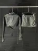 Платье из двух частей DEAT, женский комплект 2023, осень, воротник-стойка, контрастный цвет, металлическая пуговица, куртка из искусственной кожи, женский комплект из двух предметов 11XX6162 J240202