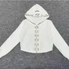 Designer svart vit huva kofta jackor mode brev blixtlås retro stil stickad långärmad topp cardigan jackor