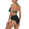 Wspinki dla kobiet marszczyki Kobiety garnitury dwuczęściowe zestawy wydrukowane bikini bikini z wysokiej talii
