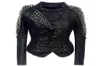 S6XL Mulheres Motociclista Jaqueta De Couro Cintura Lapela Gola MultiZip Shrug Studded Rebite Punk Motocicleta Outwear Preto Plus Size Women7060610