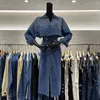 Casual Kleider für Frauen 2024 Denim Revers Tasche Taste Mode Kleid Taille Design Lange Traf