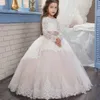White luxury Lace Tulle Flower Girl Dresses For Country Garden Weddings Long Sleeves Girls Formal Birthday Party gowns Tulle Beaded Princess Queen Marriage Gowns