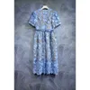 Blumenstickerei Blau Midi Neuer Sommer Eleganter Gürtel Designer Kleider Muliti-Color Mulit-Size Kleidung Damen Fz0108