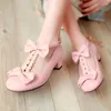 Chaussures de robe 2024 Sweet Lolita Bow Femmes Pompes Talon bas Mary Janes Cosplay Étudiant Fille Marée Med Talons Rose Zapatos De Mujer