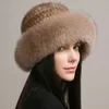 本物の本物の自然なニットミンクファーハットキャップラグジュアリー女性ハンドメイドニットファッション冬帽子暖かいリアルフォックスファービーニー240127