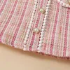 Girl's Dresses Bear Leader Children Clothing Korean Style Tweed Plaid Pearl Button Small Fur Ball Decoration Fragrant Style Bubble Sleeve Dress