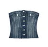 Tanks Femmes Trafza Mode élégante Femme Sexy Dos nu Sans manches Single-Breast Chic Court Débardeurs Femme Bleu Dégradé Denim Gilet