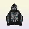 Men's Hoodies Y2K Full Zip Up Hoodie Men Autumn Winter Gothic Rhines Web Sweatshirt Hip Hop Grunge Skeleton Oversized Jacket4947383