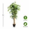 Decorative Flowers 5 Ft Artificial Bamboo Silk Tree Green Indoor-Outdoor Home Planter HW59514