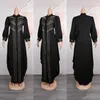 Robes décontractées Chemises noires africaines élégantes pour femmes O ronde manches longues simple boutonnage diamant longueur de plancher robe de fête d'anniversaire