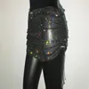 Skirts Shiny Sexy Rhinestone Sequin Fishnet Mini Skirt Festival Drawstring Elastic See Through Diamond Mesh High Women