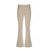 Women's Two Piece Pants Apprabant Solid Slim Fit Knitted Trousers Set Wooden Ear Slit Sexy Deep V Neck Open Navel T-shirt Low Waisted Micro