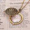 Pendant Necklaces Antique Design Hollow Carving Carved Flower Magnifying Glass Link Chain Necklace Fashion Women Girls Jewelry Gift