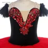 Stage Wear Girls Professional Ballet Dance Tutu Black Velvet Bodice With Red Pancake Skirt Women Ballerina Tutus Clothes