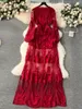 Casual Dresses Vintage Heavy Embroidered Lace Maxi Dress Sexy Deep V-Neck Slim Party Gown Women Full Sleeve Beach Vacation Long