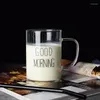 Kubki 500 ml Good Morning Glass Mub kawa Milk Cupped Puchar z uchwytem Przezroczysty prezent domowy dla dzieci Zestaw Zestaw