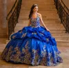 فساتين رويال زرقاء Quinceanera مع الدانتيل زين الرسن الرقبة الحلو 16 فستان Vestido de 15 Anos Ball Prom Downs