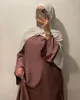 Etnische kleding moslim mode satijn abaya met zakken riem hijab jurk gesloten abaya's voor vrouwen Dubai Turkije Ramadan Eid Islam Afrikaanse