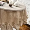 Fransk romantisk enkel ruffle -bordduk bomullslinne bord täcker amerikanska runda tebord litterära retro party dekoration 240131