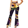 Kvinnors byxor Kvinnor Mardi Gras Bell Bottoms Purple Green Feather Mask Print High Midist Flare Outfit For Women