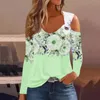 Chemisiers pour femmes mode T-shirt ample imprimé boucle en métal col en v à manches longues chemise hauts Sexy épaules nues Blouse femmes vêtements