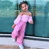 Conjuntos de roupas 2024 rosa crianças 2 pcs kawaii menina tops joggers calças esporte tracksuits y2k estilo arejado calças com pequeno MOQ