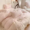 Bedding Sets Korean Princess Lace Bow Set Beauty Solid Color Ruffle Quilt Cover Luxury Girls Wedding Home Textiles