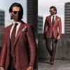 Red Tweed Suit Groom Wear Man Wear Tuxedos Wedding Dress Prom Dresses Business Suit Party Suit 2 Pieces JacketPants 240123
