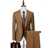 Men's Suits 2024 Business Leisure Fashion Versatile Suit Set Wedding Groom One Button Dress Three Piece
