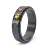 Anéis de cluster 6mm de aço inoxidável de aço colorido de esmalte anel de impressão para mulheres Tamanho 5-12
