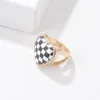 Cluster Rings Fashion Cute Black White Colors Plaid Leopard Print Geometric Heart Irregular Hollow Metal Ring For Women Girl Party Jewelry